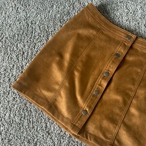Camel Faux Suede Button Front Mini Skirt